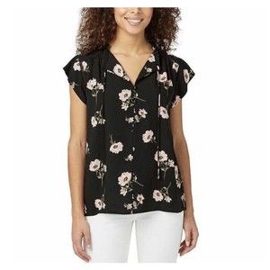 Buffalo David Bitton Women's Floral Printed Blouse Flutter Sleeve G11 S Small